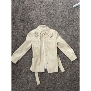 Vintage 70s Preston Robins Faux Leather Butterfly Embroidered Cream Jacket